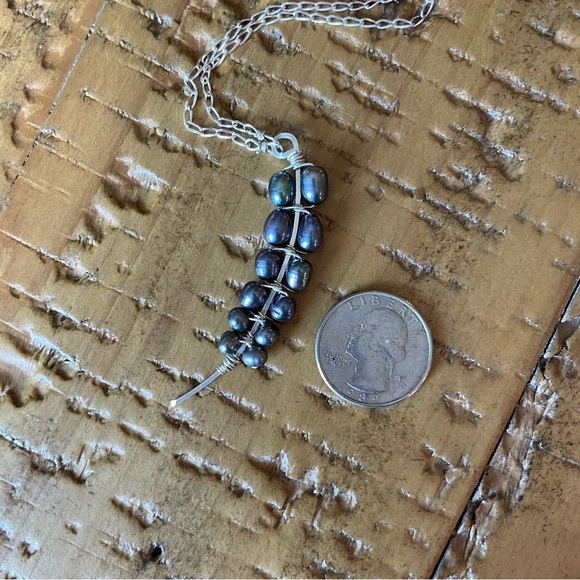 Handmade Black Freshwater Pearl Sterling Silver Tusk Necklace - Picture 7 of 7